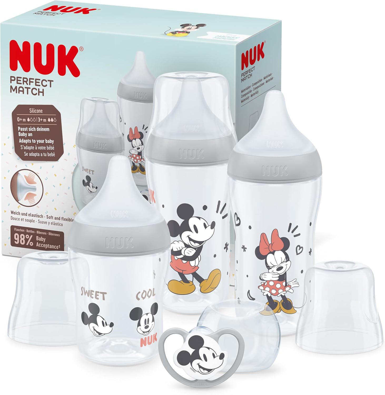 NUK Perfect Match Baby Bottles Set | 0-6+ Months | Adapts to Baby's Palate | 3 x Anti Colic Baby