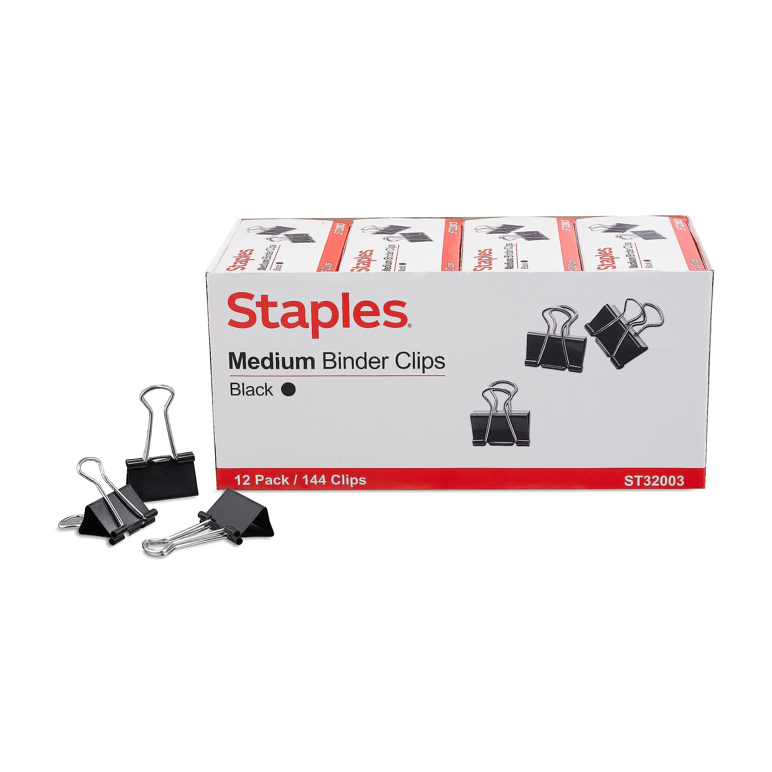 Staples Medium Binder Clips, Medium, Black, 288/Carton (ST32003/32003VS)