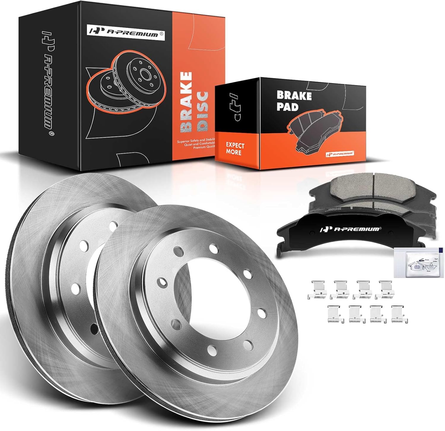 A-Premium 13.58 inch(345 mm) Rear Vented Disc Brake Rotors + Ceramic Pads Kit Compatible with Select Ford Models - E-150/E-250 2008-2014, E-350 Super Duty 2008-2019/2021, 6-PC Set