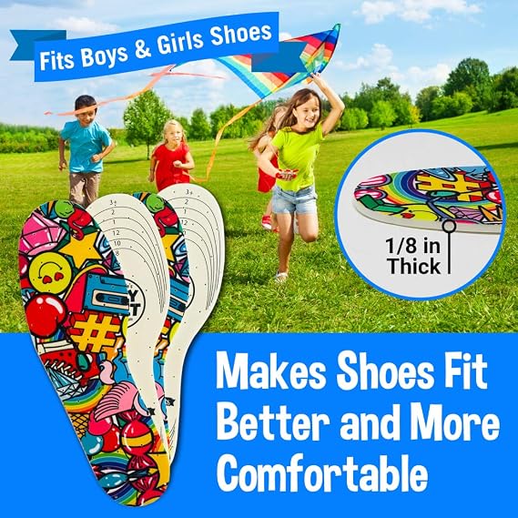 Kids Shoe Insoles Bubble Gum Scented Soft Foam Replacement Inserts for Toddler and Child Shoes 2 Pairs Cut-to-Fit Comfortable Insoles for Kids' Sneakers and Everyday Footwear