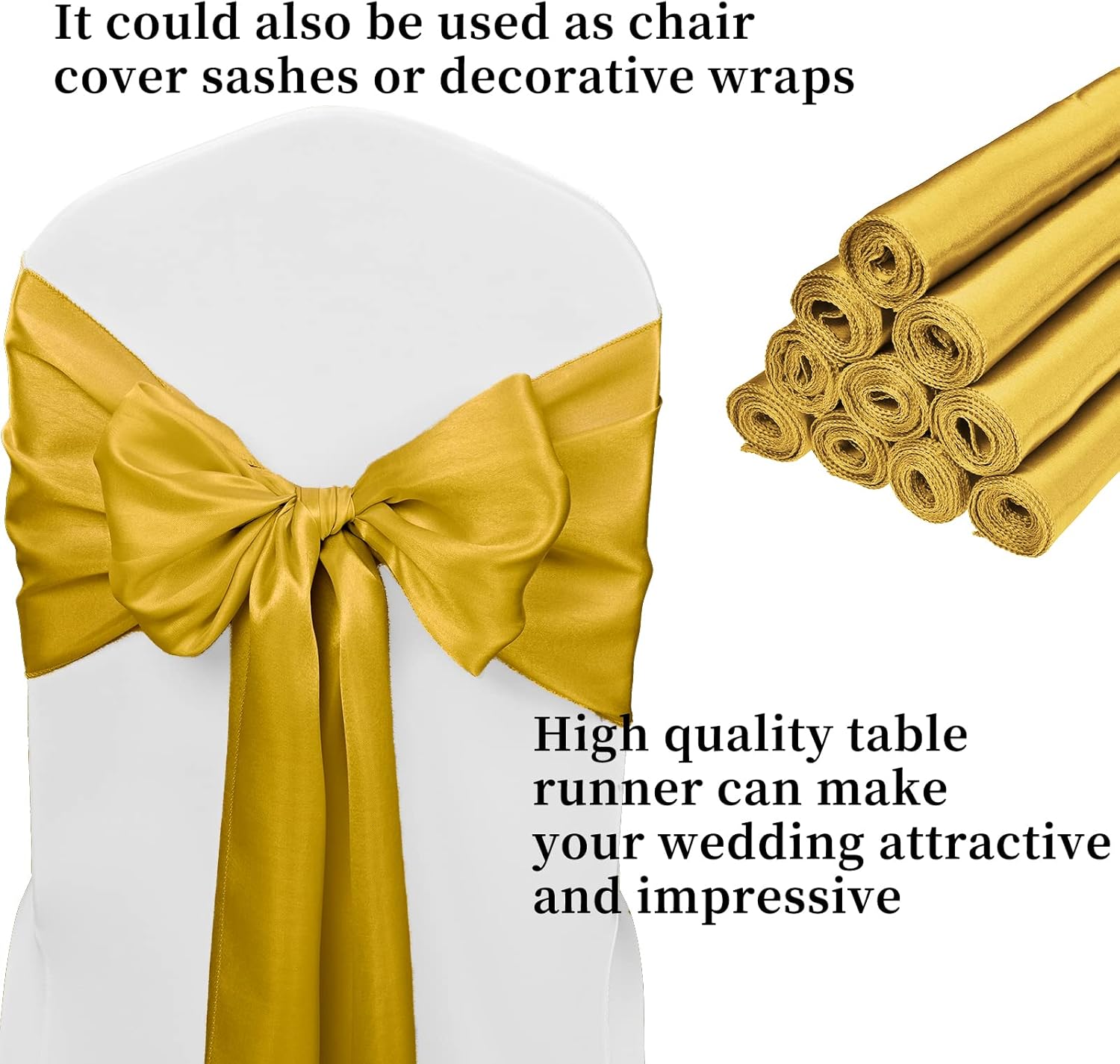 15-Pack Gold 12 x 108 inches Long Premium Satin Table Runner for Wedding, Decorations for Birthday Parties, Banquets, Graduations, Engagements, Table Runners fit Rectange and Round Table