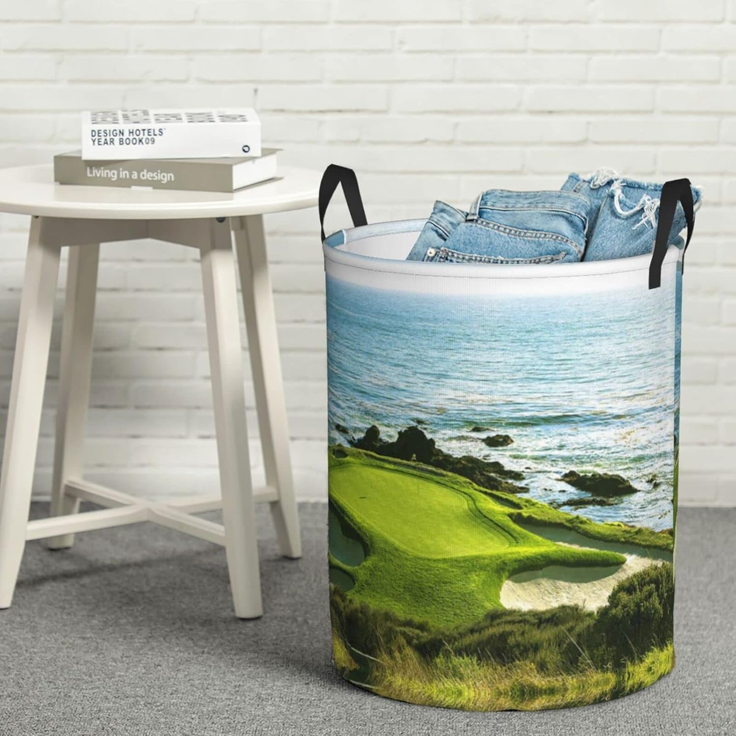 ビーチゴルフコース プリントランドリーバスケット 折りたたみ式収納バスケット 衣類/リネン/シーツ/おもちゃの家庭用収納