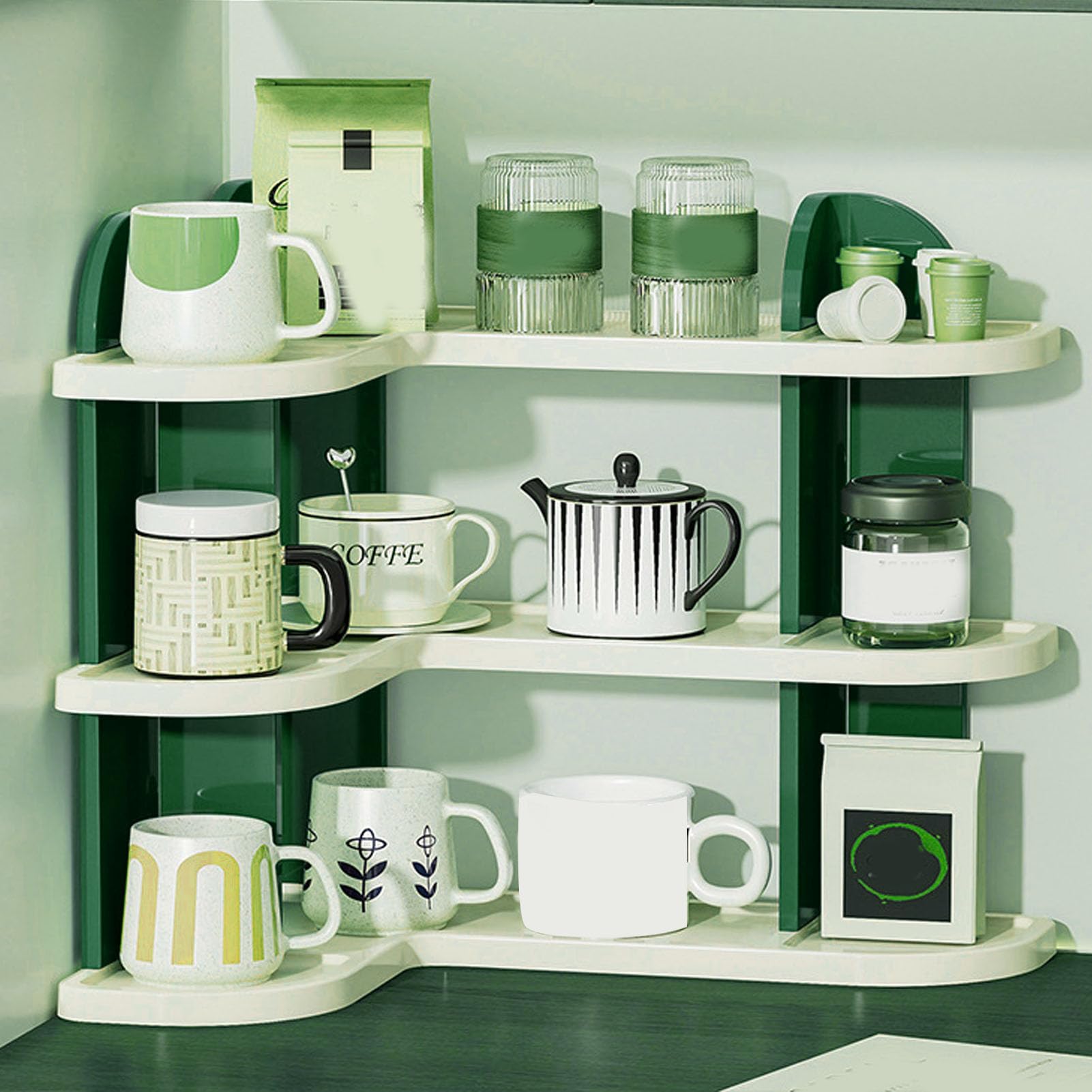 SIXRUN Organizer per Postazione caffè, Organizer per Bar Caffetteria Multi-livello in ABS, Supporto da Banco di Grande capacità 17,3 X 16,9 X 12,6 Pollici con 12 Accessori per la del Bar Caffetteria