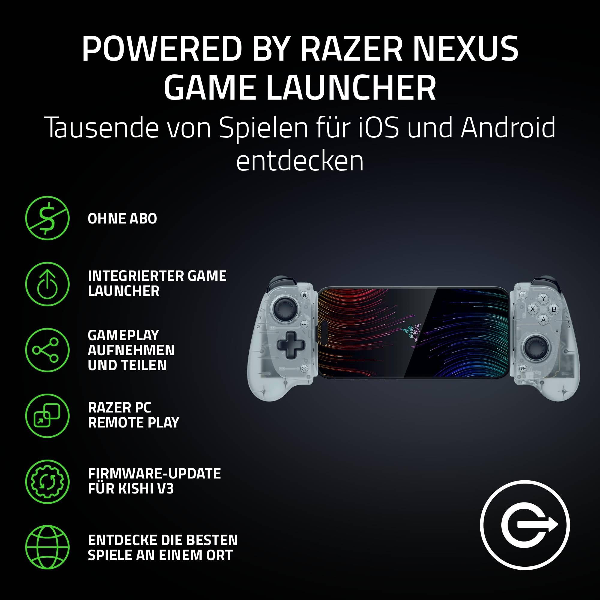 Razer Kishi V3 Phantom White - Fullsize Mobil-Controller für iPhone & Android Smartphones - USB-C Plug-and-Play - Anti-Drift Analogsticks - 12 Tasten - Sensa HD Haptics | Phantom White Edition