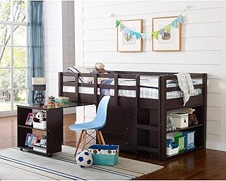 Naomi Home Twin Low Loft Bed with Desk for Kids, Low Study Loft Bed, Espresso - Twin