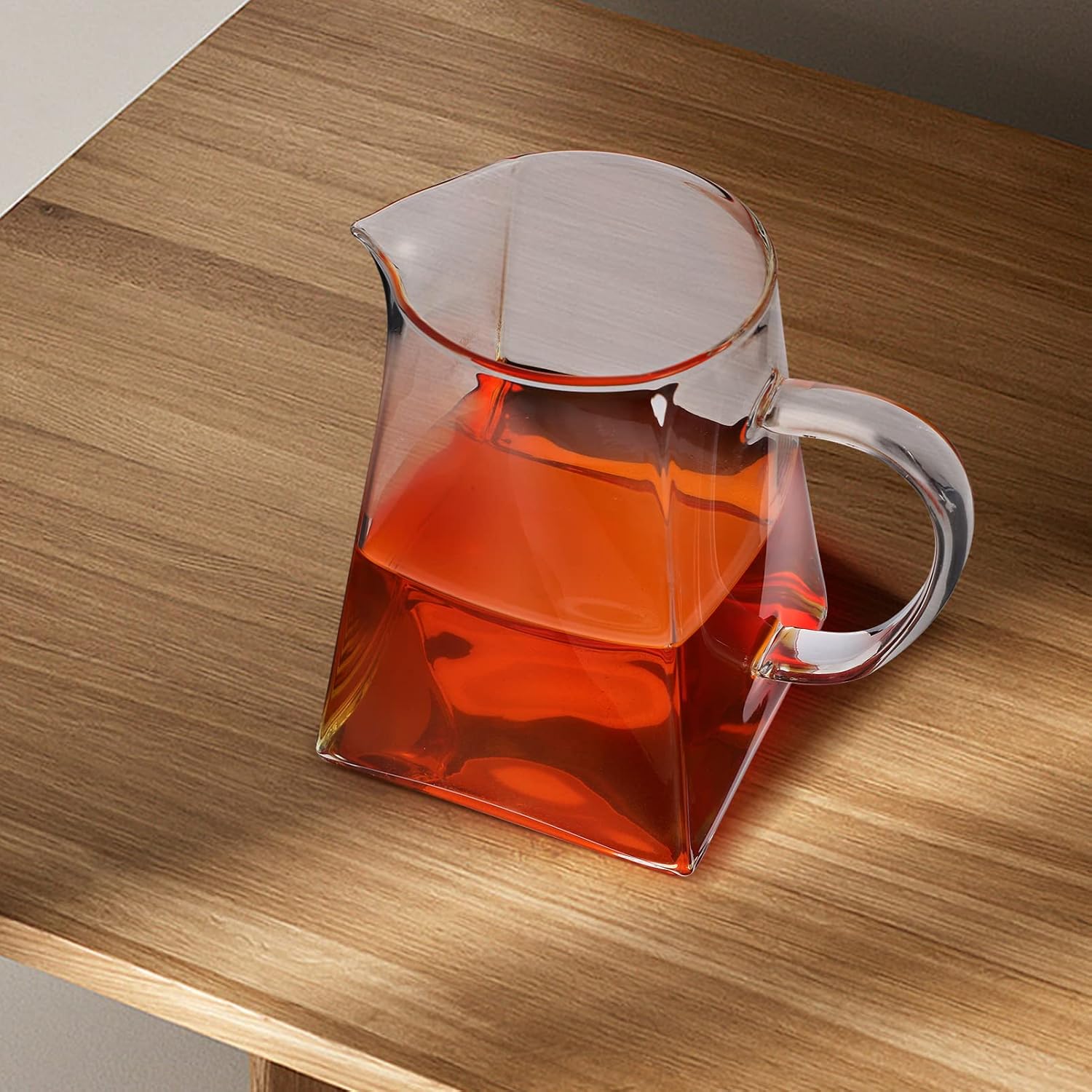 Glass Tea Pitcher Square Small Glass Milk Pitcher with Handle, Teaware Drinkware Cup Dispenser pot with Spout, 26OZ