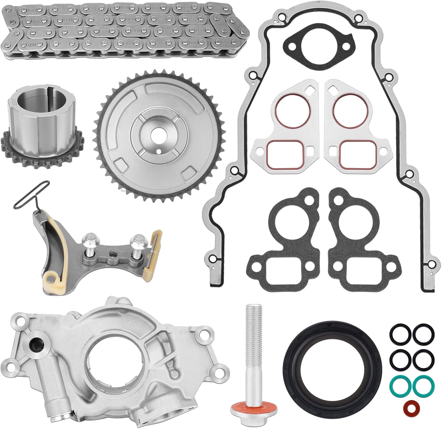 Timing Chain Kit with M295HV Oil Pump & Cover Gasket Set Compatible with Chevy Camaro Express Silverado Tahoe, GMC Sierra Yukon, Cadillac CTS 4.8L 5.3L 6.0L 6.2L V8, Replace # 12646386 12591689