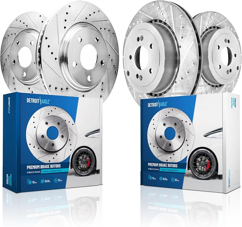 Eje Detroit - Rotores de freno para Kia Stinger 2018-2022 2019-2023 Genesis G70 | [para frenos Brembo] Rotores de freno de disco perforados y ranurados 2020 2021 Reemplazo 13.78" pulgadas delantero y 13.39" pulgadas trasero