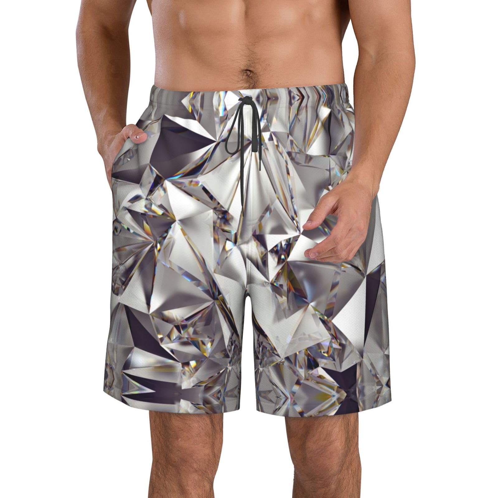 FWJZDSP Diamond Pattern Printing Men's Swim Trunks Board Shorts Summer Beach Shorts Swimsuit Swimwear for Men