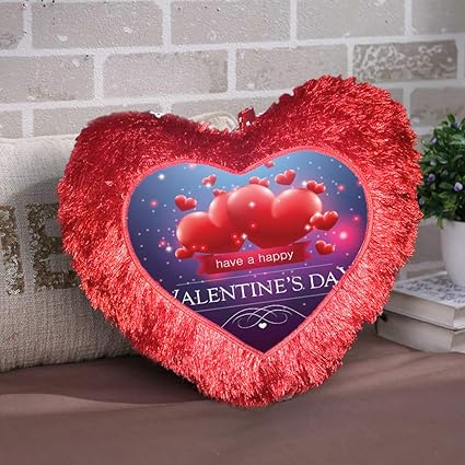 DreamVio Love Heart Shape Valentine's Day Gifts Fur Cushion,Plush Pillow for Gifting on Birthdays,Anniversaries Color - Red (Size- 15x17 inch) Shape 30