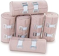 Vista 1 de OBTANIM 6 rollos de vendaje elástico con 12 clips adicionales, cinta elástica de compresión de 6 pulgadas x 15 pies para médicos, deportes