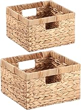 Bathroom Storage Basket with Handles for Wardrobe, Office, Dressing Room, Bedroom, Set of 2, Large 30 x 30 x 17.5 cm, Small 25.5 x 25.5 x 16 cm, Water Hyacinth