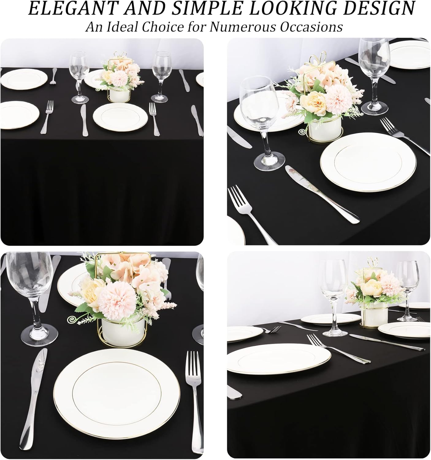 Fivenl 8FT Spandex Table Cover Table Cloth for Folding Tables Fitted Rectangular Tablecover Washable Wrinkle Resistant Polyester Stretch Tablecloth Protector for Wedding Banquet Party (4 Pack, Black)