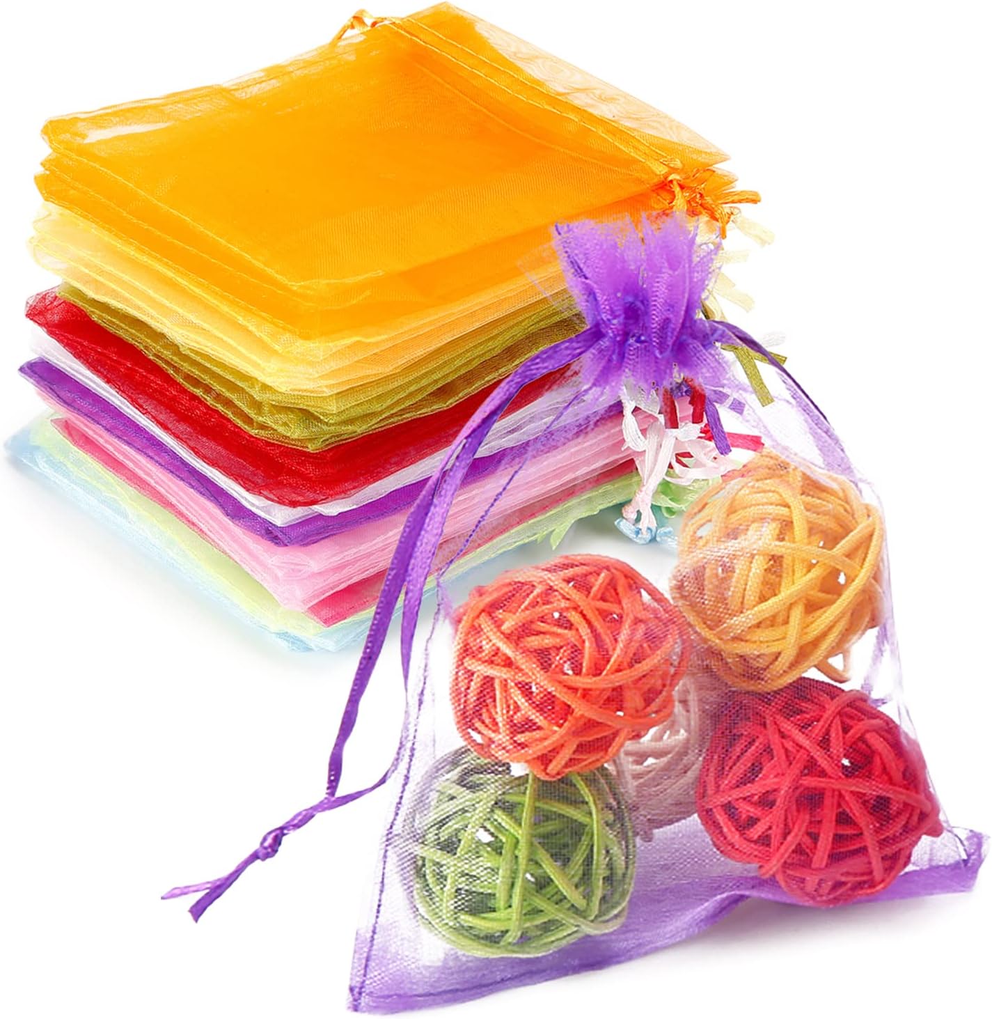 WenTao 100PCS Organza Gift Bags, 4x4.72 Mixed Color Wedding Favor Bags with Drawstring, Premium Candy Jewelry Pouch Party Wrap