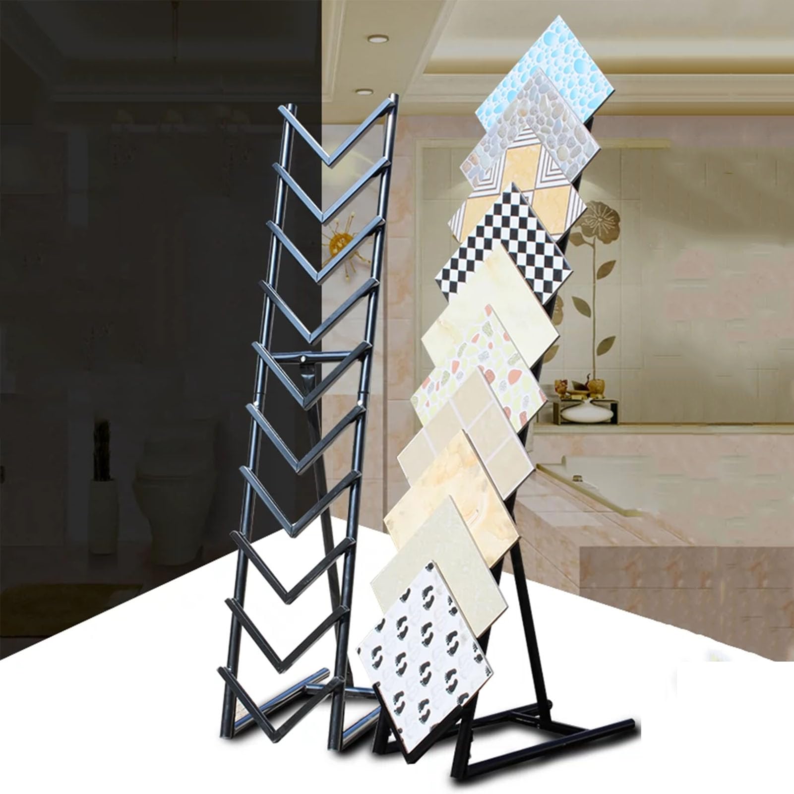 Soporte de exhibición de muestras de azulejos de cerámica de doble cara, soporte de muestras de suelo de madera con ranuras para salas de exposiciones, estante de almacenamiento de materiales de
