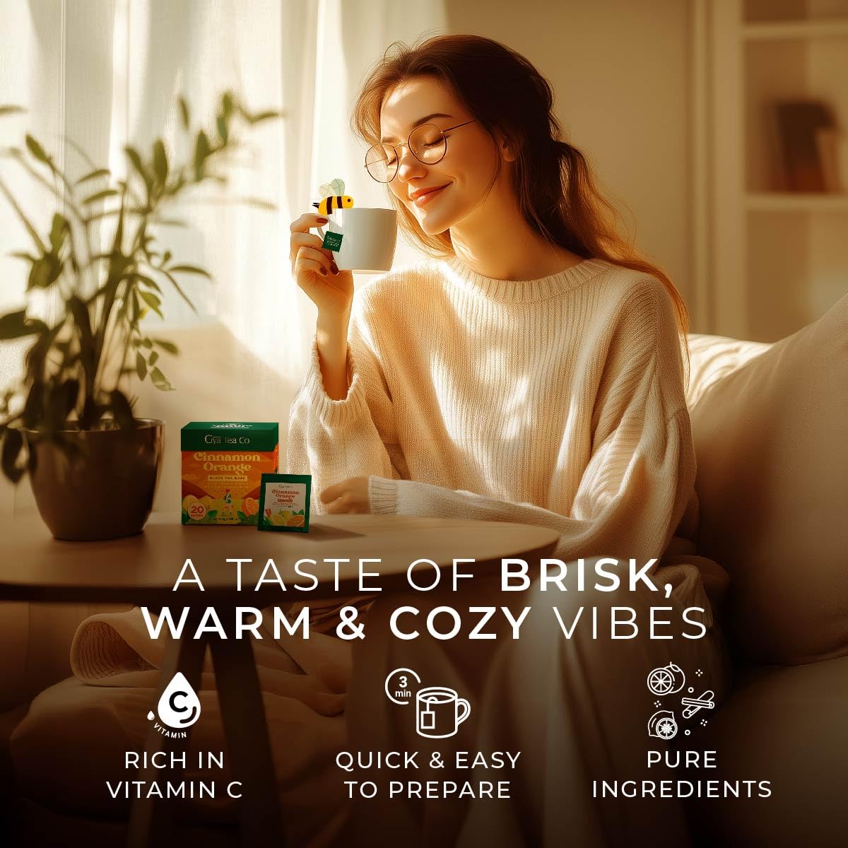 Gya Tea Co Cinnamon Orange Tea Bags (20 Bags) - Caffeinated with a Smooth Flavor for Workday - Recharge Yourself with Every Sip - Fruit & Herbal Blends - Image 4