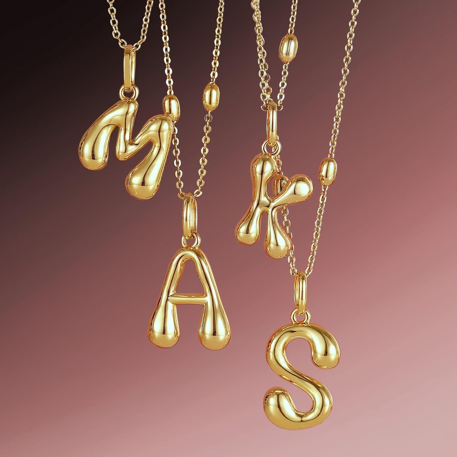 KissYan Bubble Letter Necklace,14K Gold Plated Personalized 3D Puffy Balloon Initial Pendant with Adjustable Bead Chain, Dainty Jewelry Gift for Women - Image 8