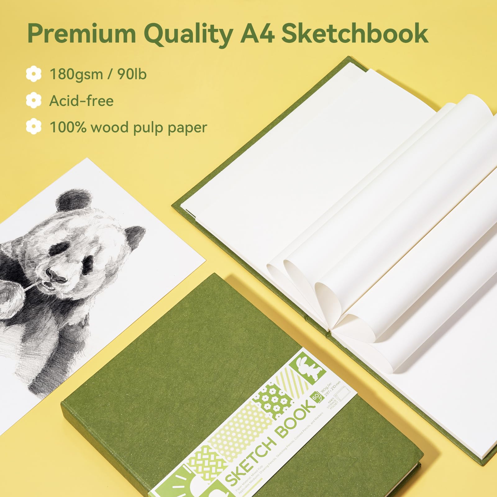 Arrtx A4 Sketchbook, Lay Flat Hardcover Sketch Book(120 Pages) 180GSM/90lb, Acid-Free Art Sketchbook for Artist, Students and Beginners image 3