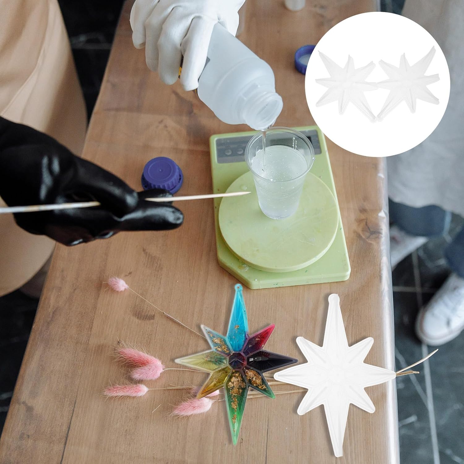 TEHAUX Octagonal Star Silicone Molds 6Pcs DIY Christmas Tree Pendant Molds for Resin Casting Snowflake Ornament Crafts 9.25X6.96X2.36 Inches