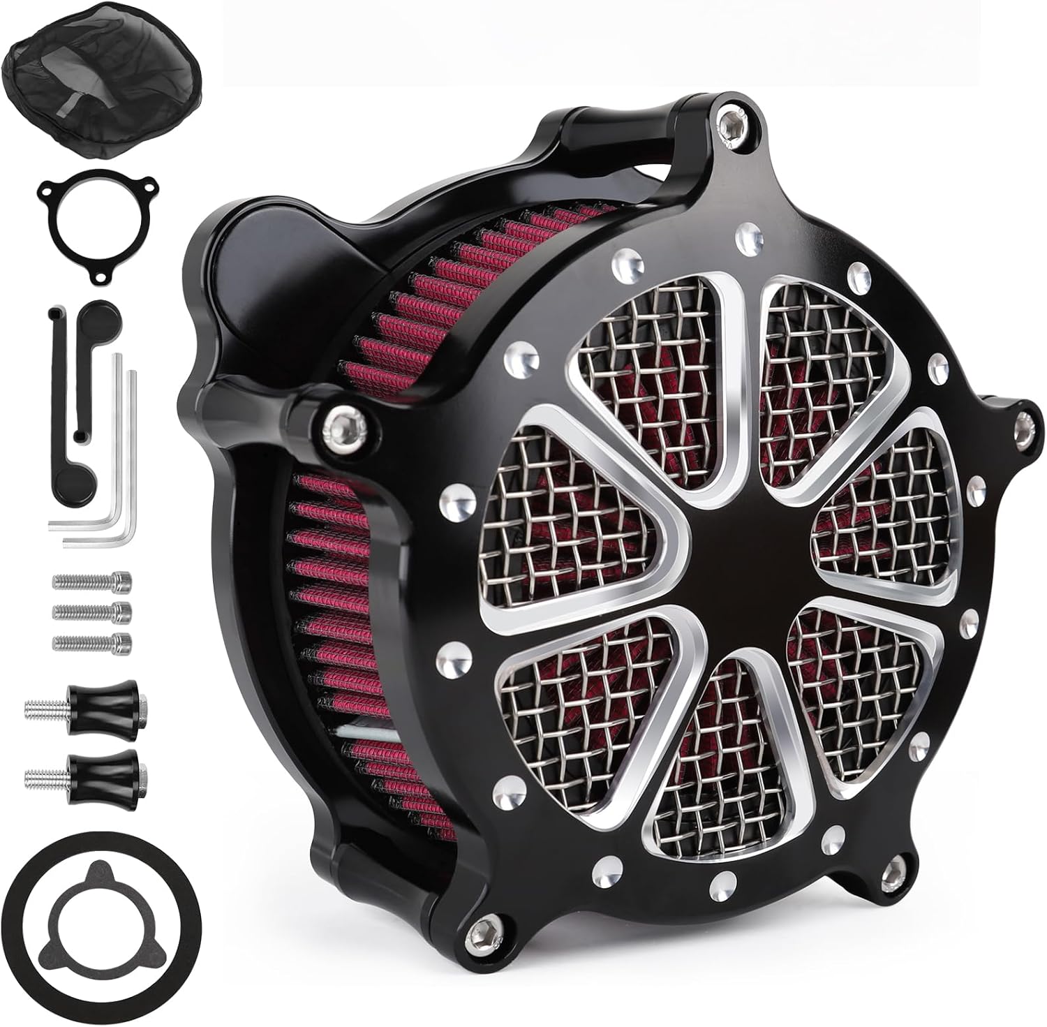 Harley M8 Air Filter, High-Flow Air Filter compatible with Harley Davidson Touring Street Road Glide Road King 2017+, Softail 2018+,Reusable Aluminum Air Intake Filter