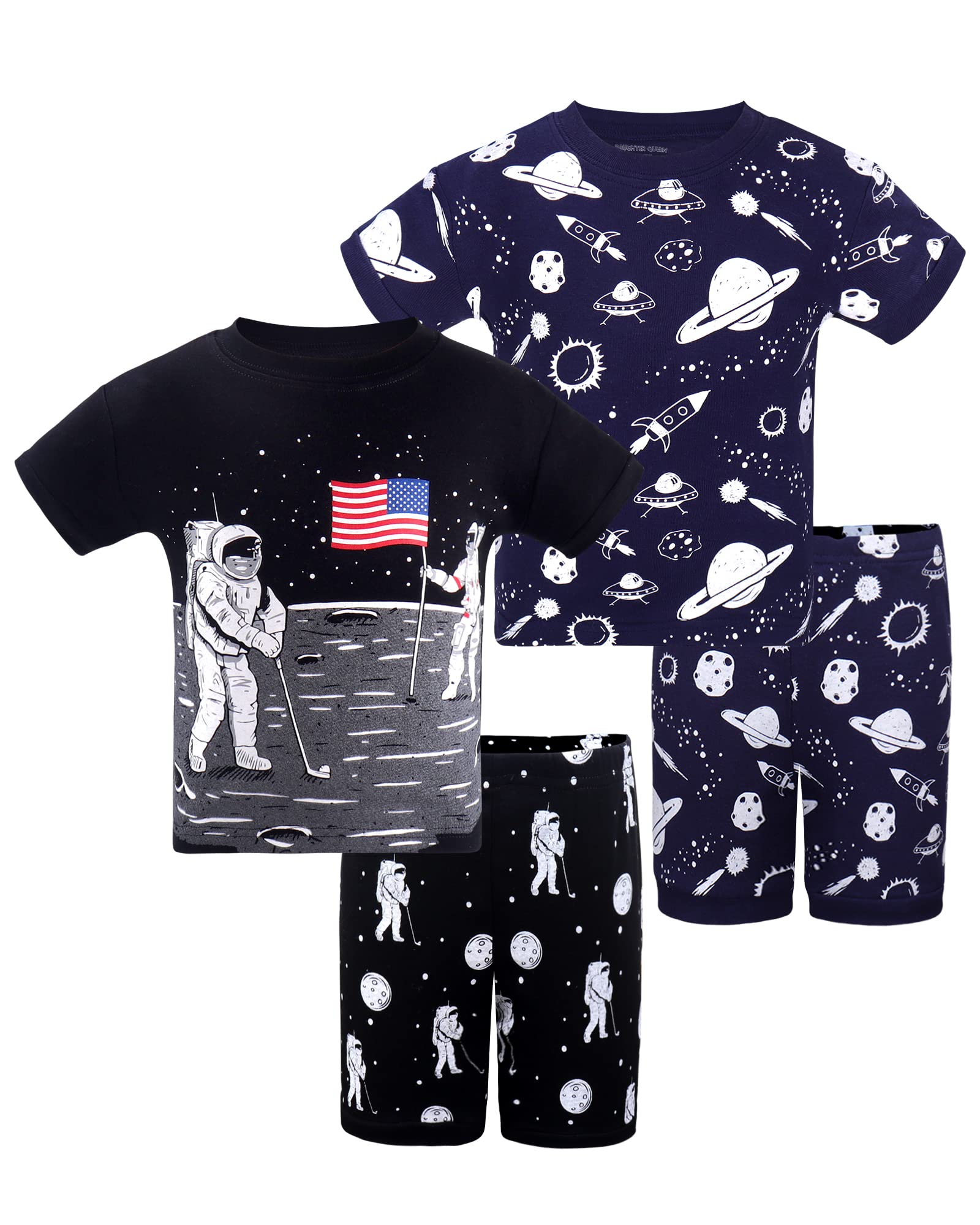 DAUGHTER QUEEN Boys Pajamas 4 Pieces Short Set 100% Cotton Sleepwear Size 18 Months-12 Years