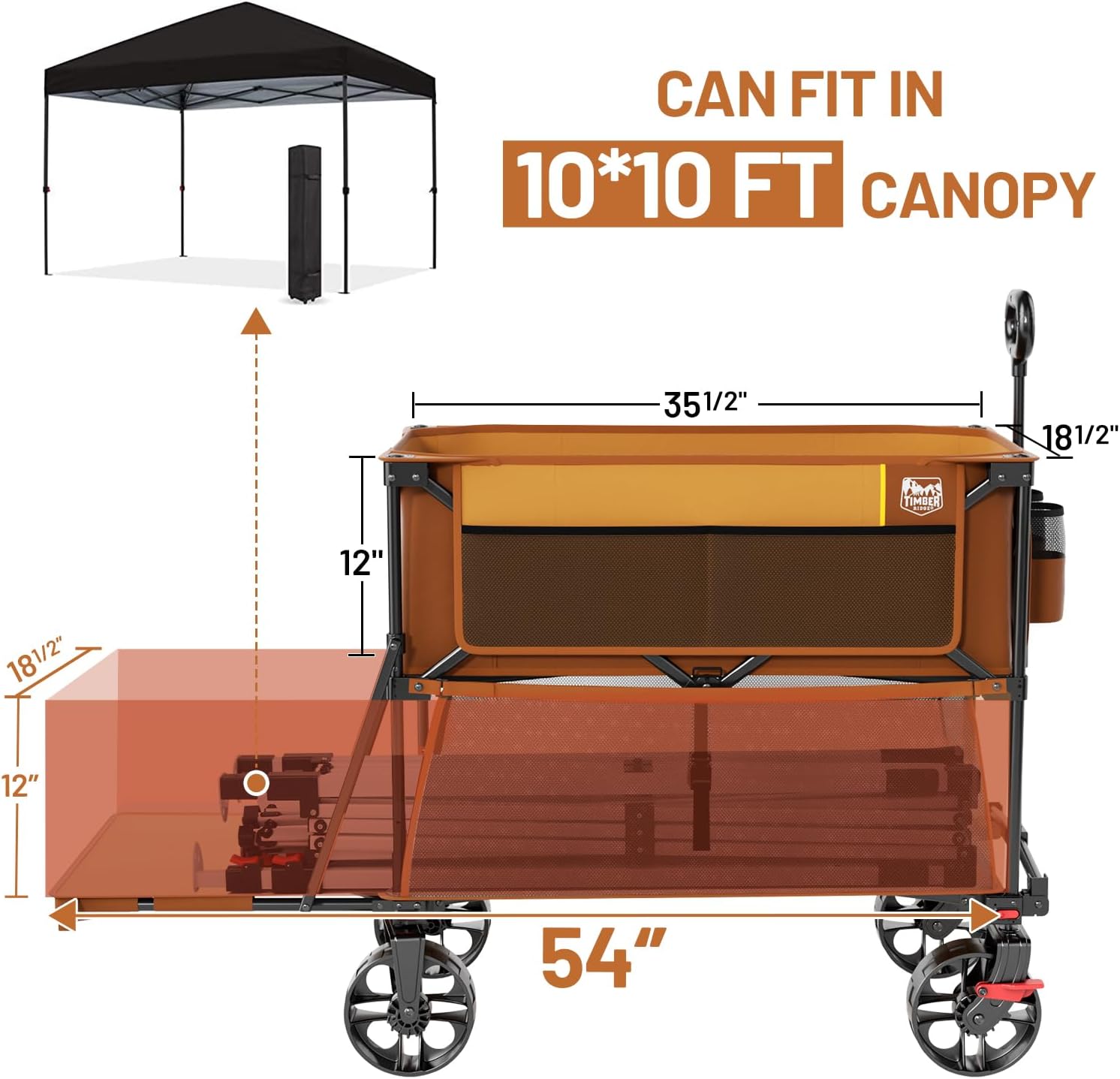 TIMBER RIDGE 400L Large Capacity Folding Double Decker Wagon with Brakes, 54" Extra Long Extender Wagon Cart, 450lbs Heavy Duty Collapsible Cart, All-Terrain Big Wheels for Camping, Sports, Shopping