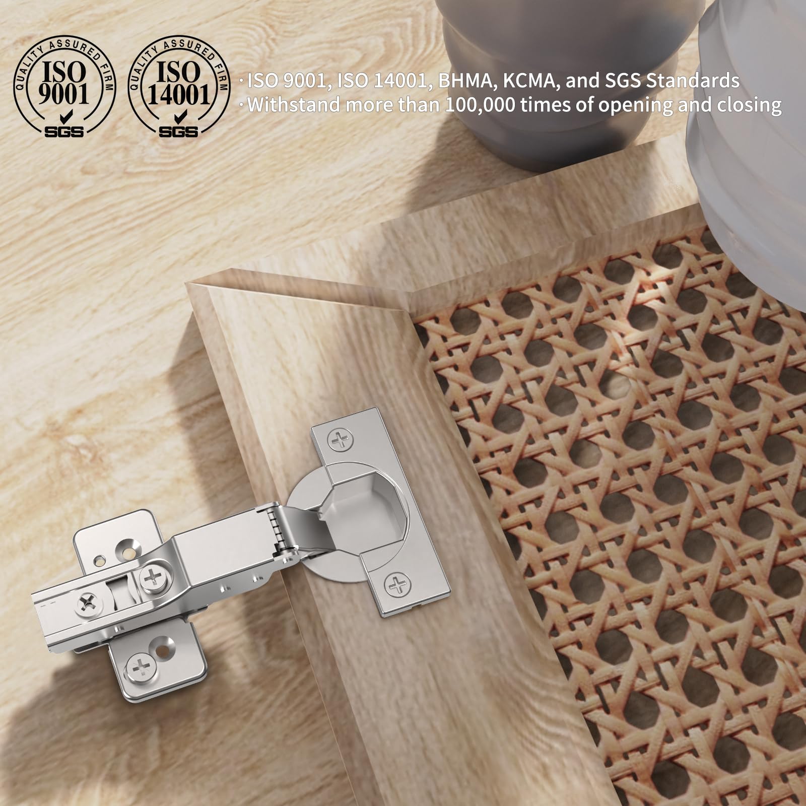 Chibery 10 Stück rahmenlose halb-Overlay-Scharniere, sanft schließend, satiniertes Nickel, selbstschließend, 105° offener Winkel, 3D-Einstellung, Stopp 85 & 105 Grad, Clip-On, Edelstahl für Schranktür