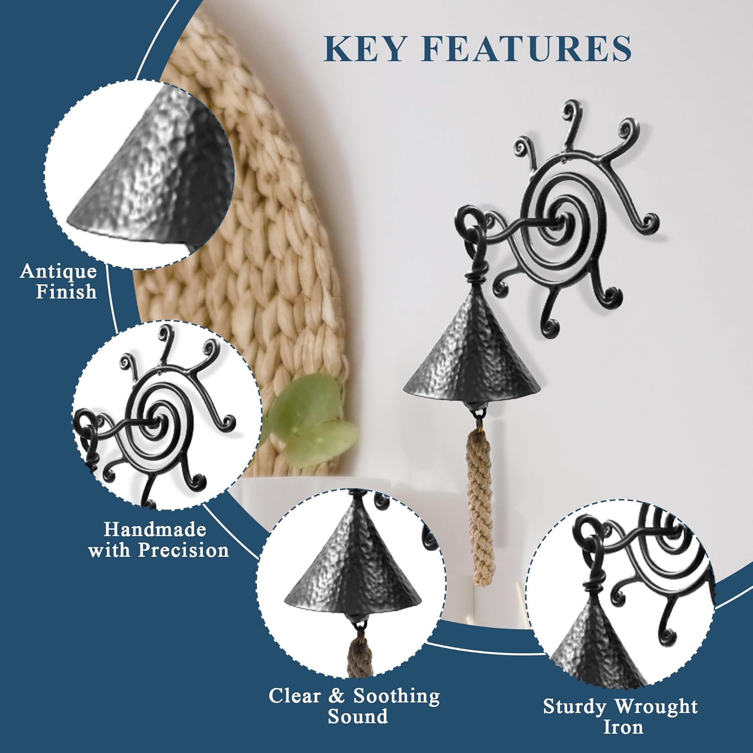 The Metal Magician Steering Wheel Wall Mounted Solid Brass Bell for Dinner, Indoor, Outdoor, School, Bar, Reception & Church-Black