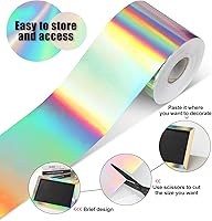 Vista 3 de Treela Tablero de anuncios iridiscente de 131 pies, decoración de aula, borde holográfico recto, enrollado, autoadhesivo, tablón de anuncios