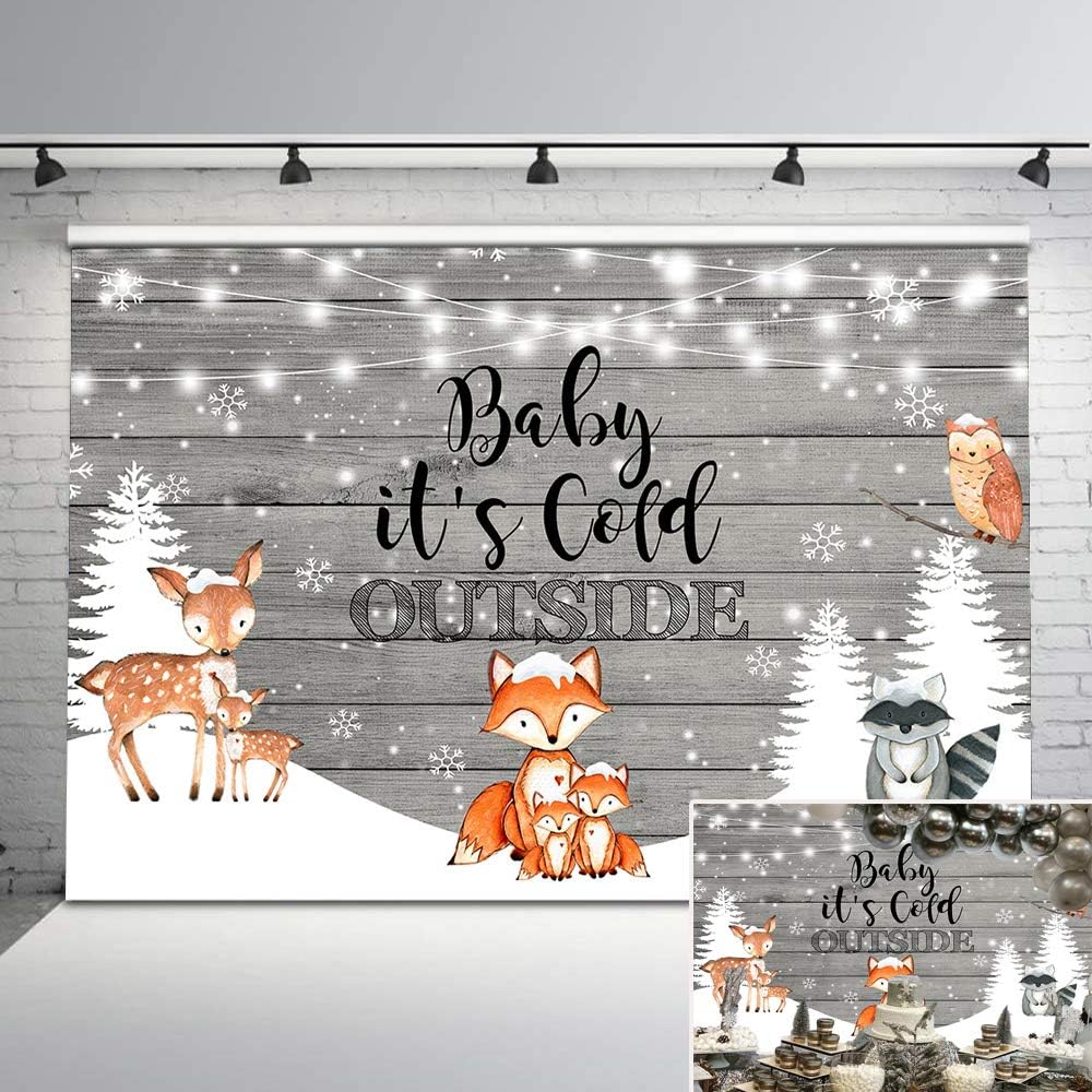 Avezano Winter Baby It's Cold Outside Backdrop Woodland Animals Baby Shower Background 7x5ft Vinyl Animals Baby Shower Baby It's Cold Out Shower Backdrops