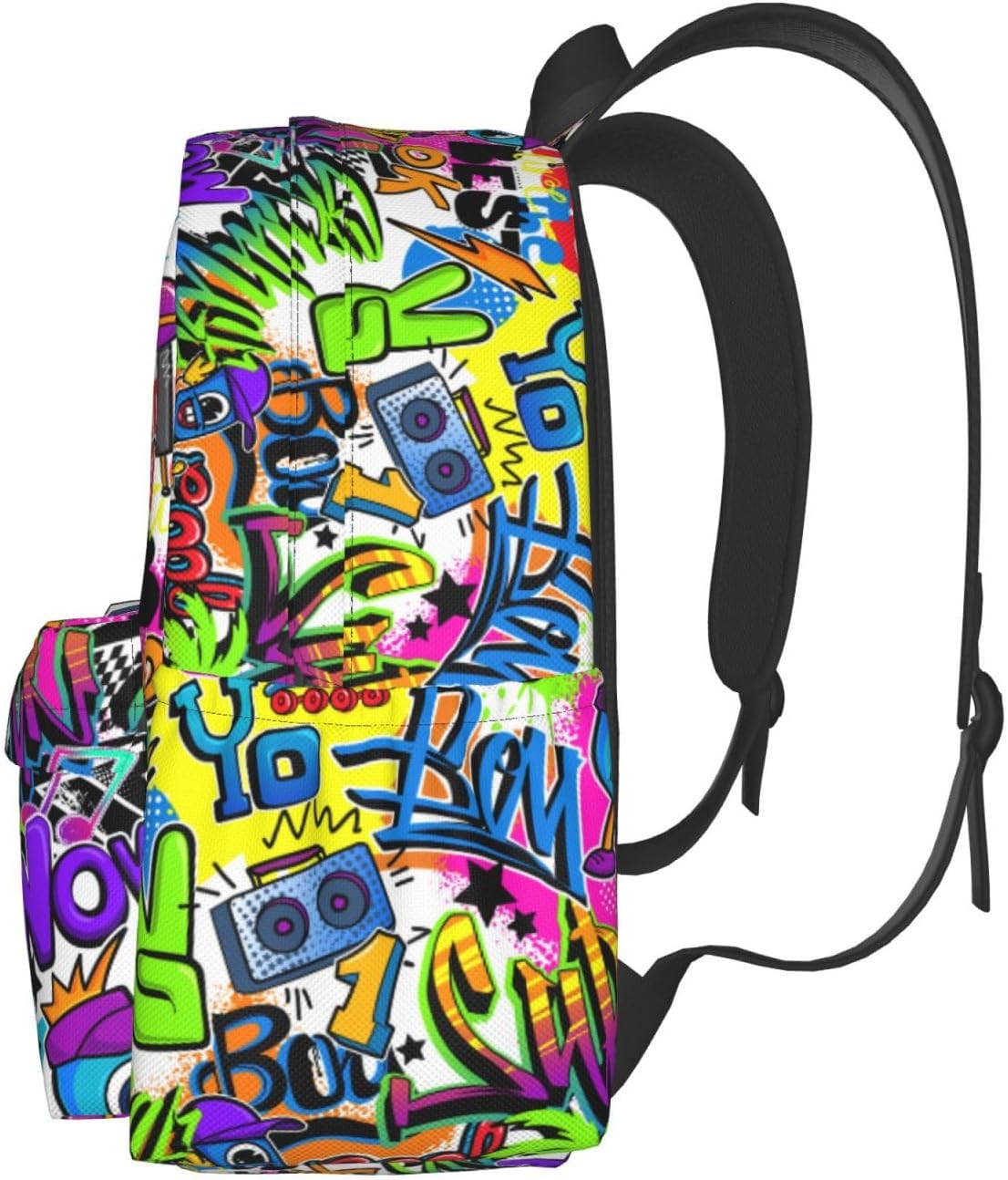 Black Blue Graffiti Multipurpose School Bag Bookbag for Teenage Boys Girls Daily Backpack - Image 3
