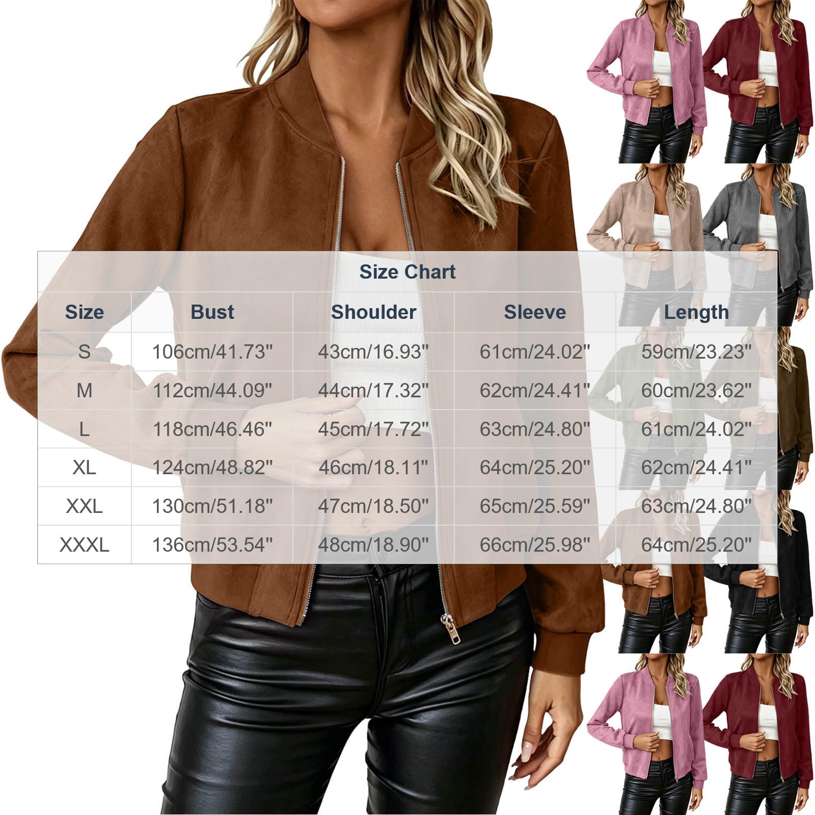 Generisch Übergangsjacke Damen Elegant Bomberjacke Leicht Sommer Wildlederimitat Jacke Freizeit Mode Frühlingsjacke Kurze Ohne Hut Blouson Retro Einfarbig Atmungsaktive Komfort Jacket