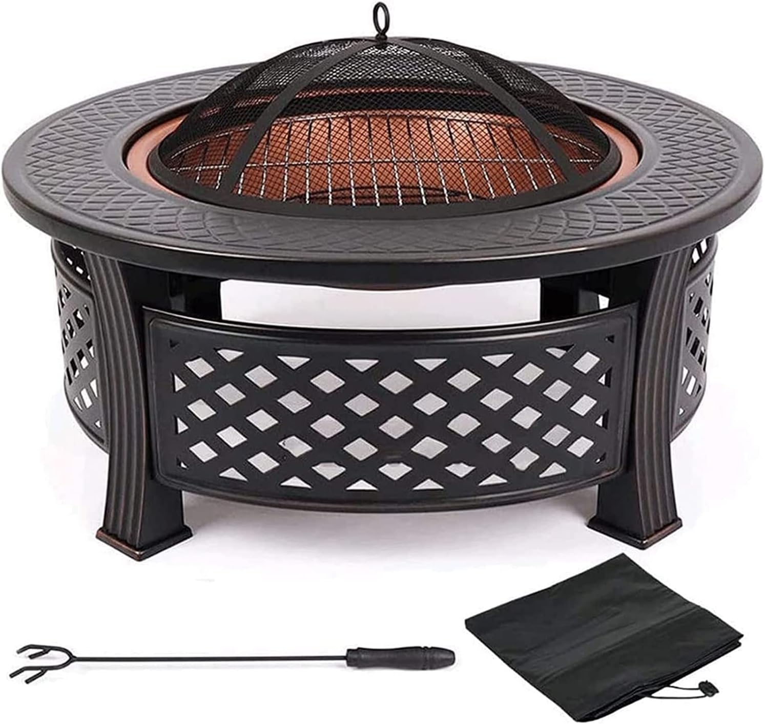 Fire Pit, Outdoor Cast Iron Wood Burning Fire Bowl, Outdoor Brazier, Large Round Outside Backyard Deck Camping Heavy Duty Metal Garden Fire Pits, Black