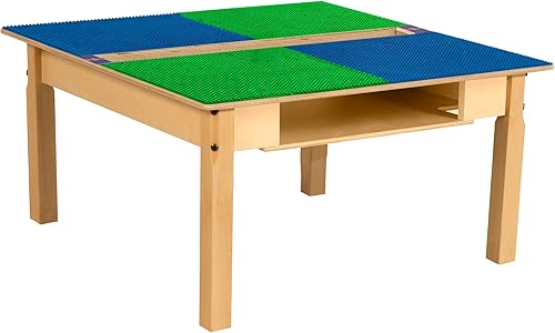 Contender Mesa de juego cuadrada de madera para niños, compatible con Lego, de 35 pulgadas de ancho con patas de arce de 16 pulgadas, escritorio