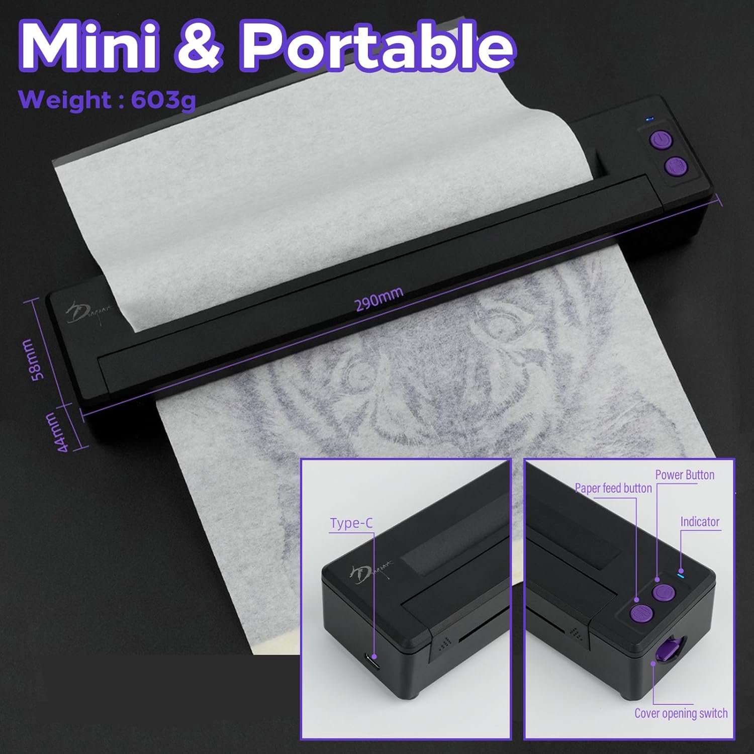 Tattoo Stencil Printer Portable Tattoo Stencil Transfer Machine Copier Thermal Tattoo Copier Machine Mini Tattoo Printer