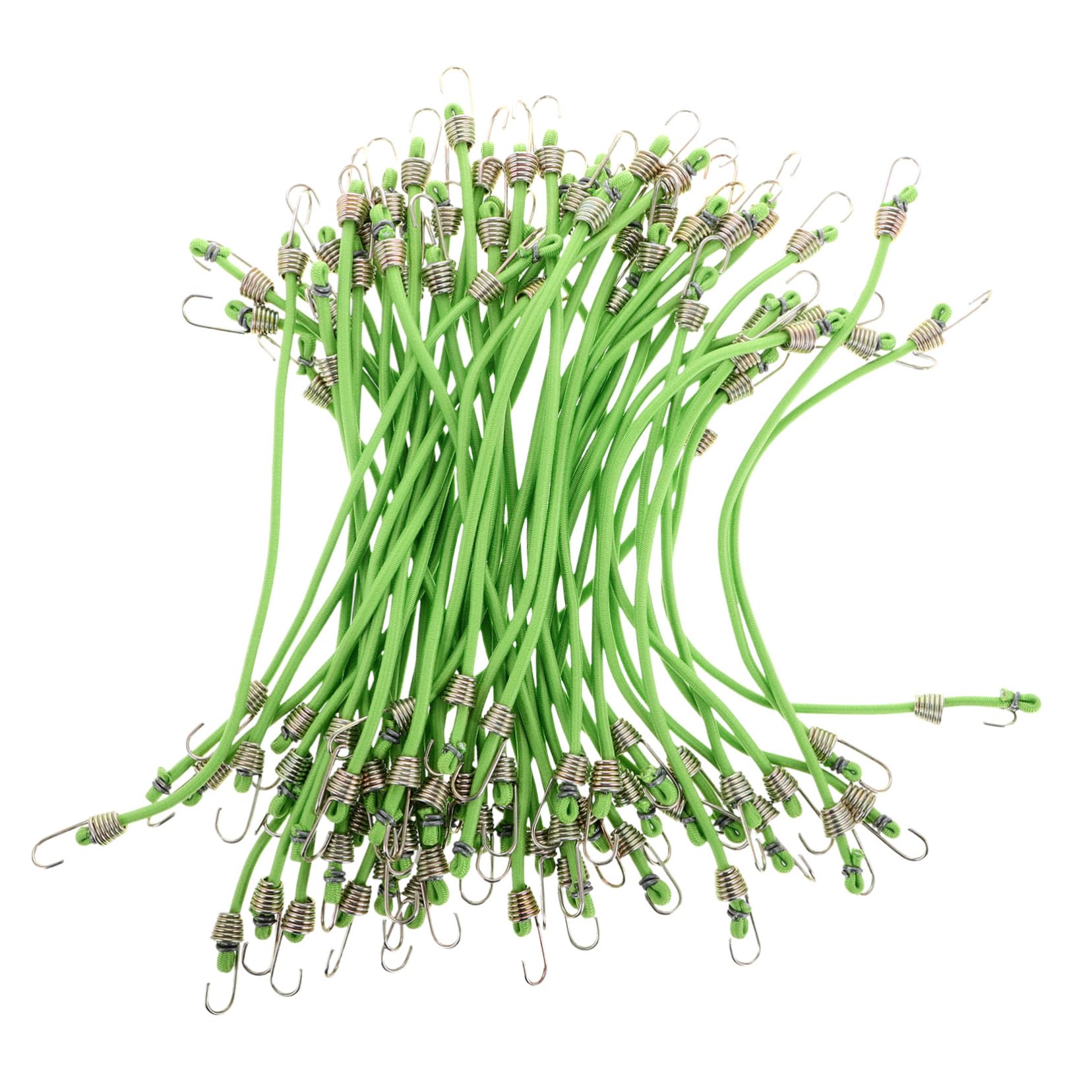 Corda Elastica con Gancio, 50 Pezzi, Lunghezza Regolabile, Fissaggio Sicuro per Bagagli e Tenda, Verde, per Viaggio e Campeggio | Lattice e Zinco, Uso Multiplo per Carico e Tenda, Set Compatto da 50 Pezzi