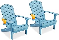 Vista 53 de YEFU Silla Adirondack Resistente a la Intemperie: Sillas Adirondack de Plástico - Sillas de Patio con Portavasos y Textura de Madera - Silla