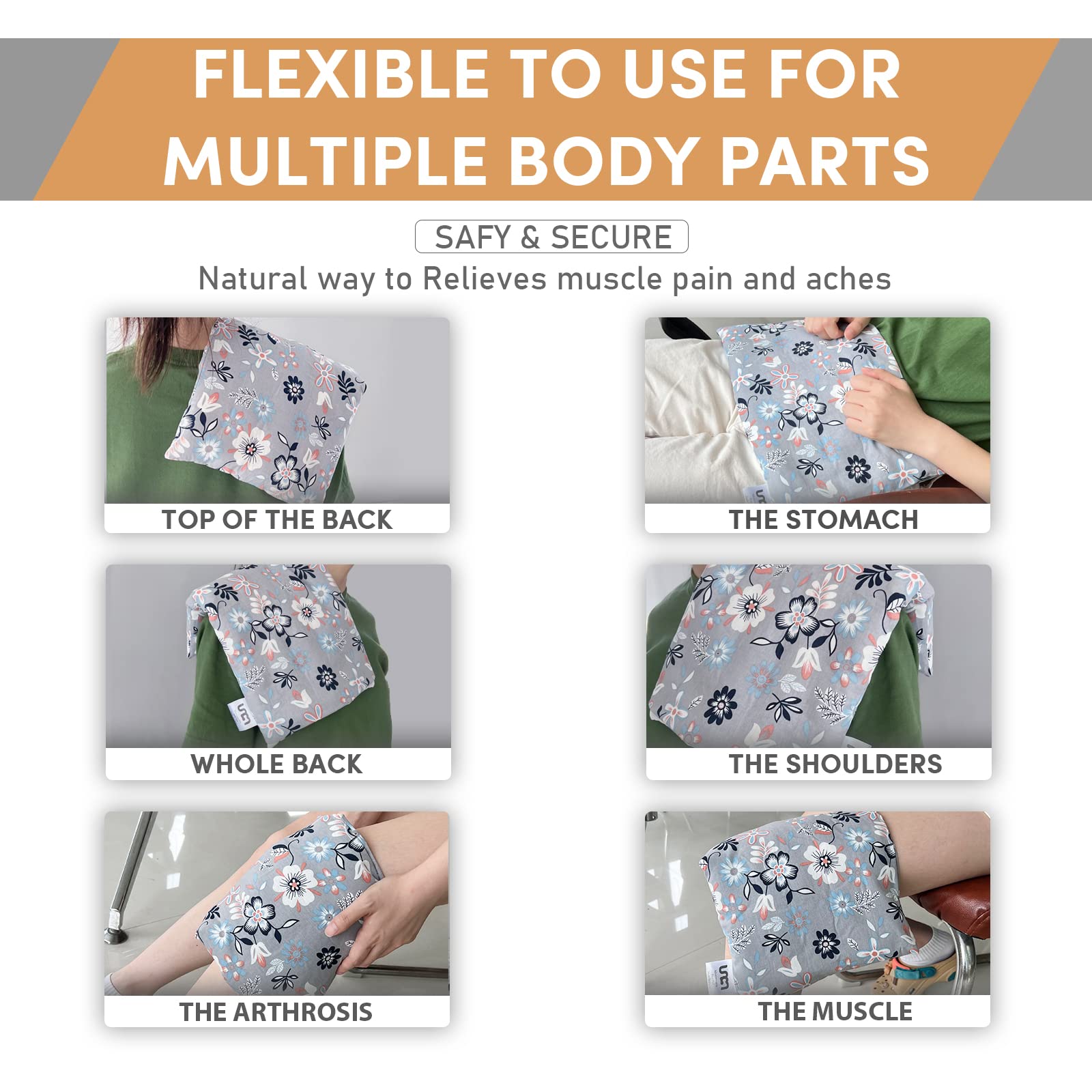 UNCN Microwave Heat Pad with Washable Cover 9 * 15", Flower, M-03 - Image 4