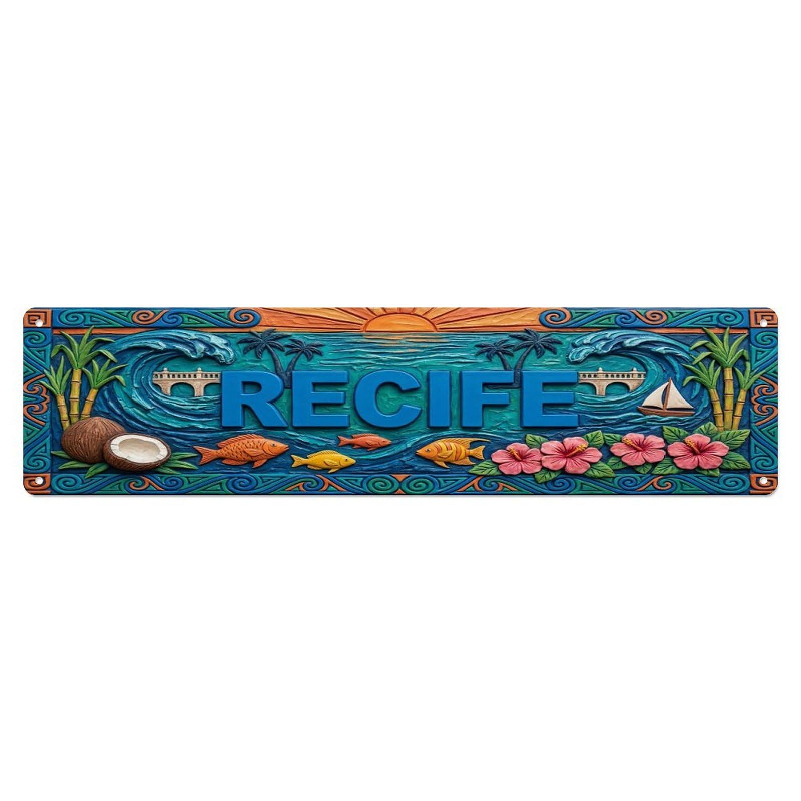 Cwbufd Vintage Style Vintage Recife Brazil Flag Pattern Vintage Metal Tin Sign Plaque Wall Decor For Cafe, Club Bar, Office, Garden Metal Poster 4X16inch