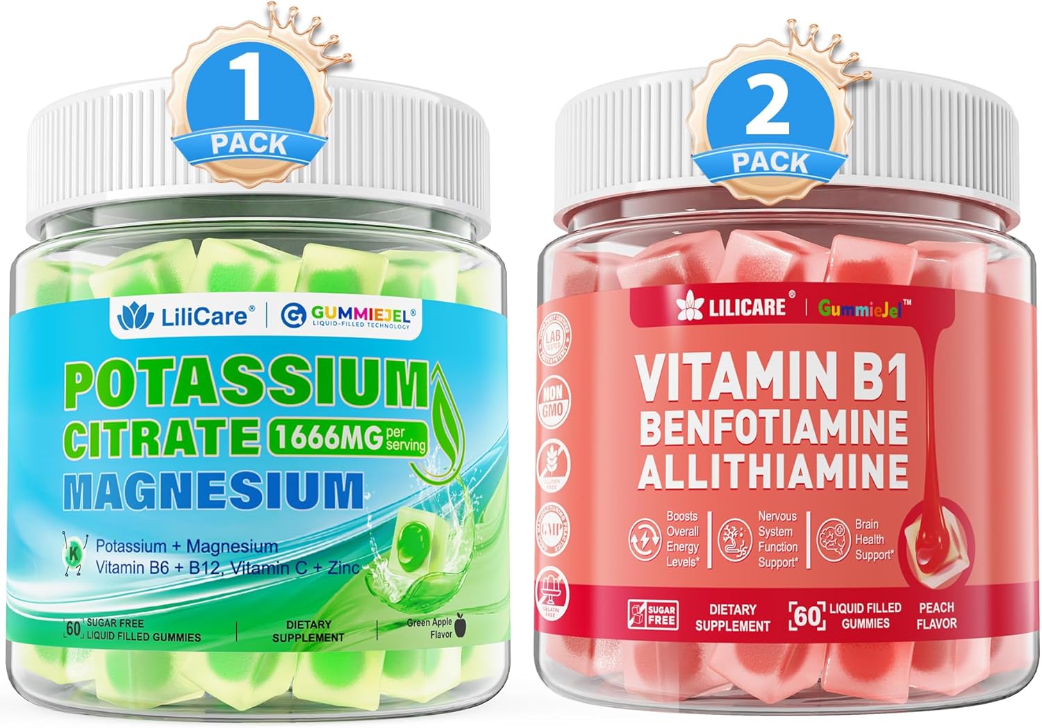 LILICARE Vitamin B1 Gummies, Potassium Citrate Gummies, 3Pack