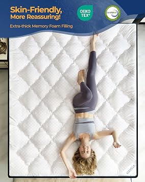 Kayfia 3 Inch Full Memory Foam Mattress Topper for Back Pain, White | Pillow Top Mattress Topper with Breathable Air Mesh Sides, Soft Fluffy Supportive Pressure-Relieving Mattress Pad