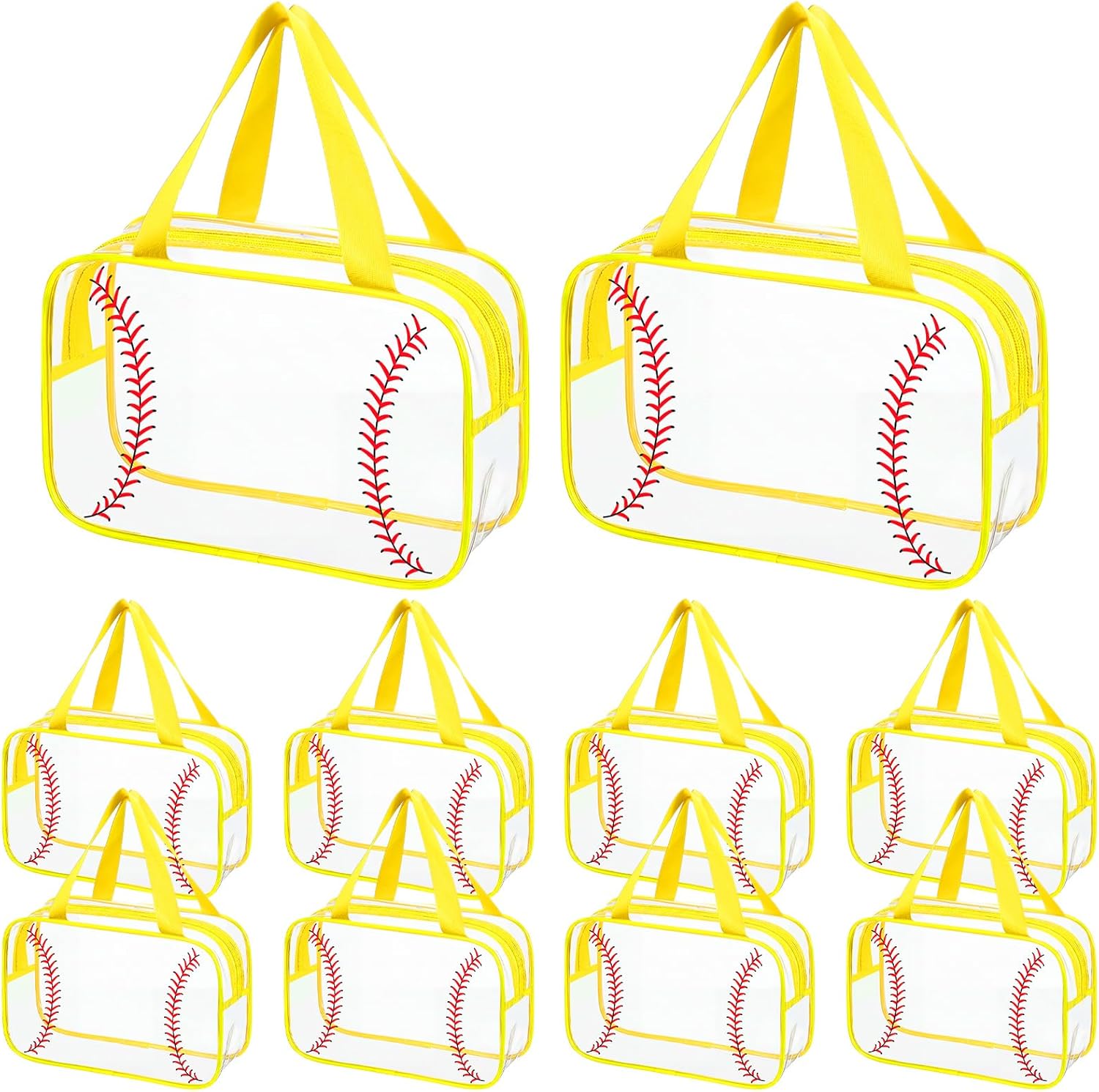12 Pcs Softball Team Gifts Softball Goodie Snack Bags for Mom Bows Cosmetic Clear PVC Cheer Case Pouch Waterproof Travel Toiletry Handbag Organizer for Makeup Women Girl Gift(Style 1)