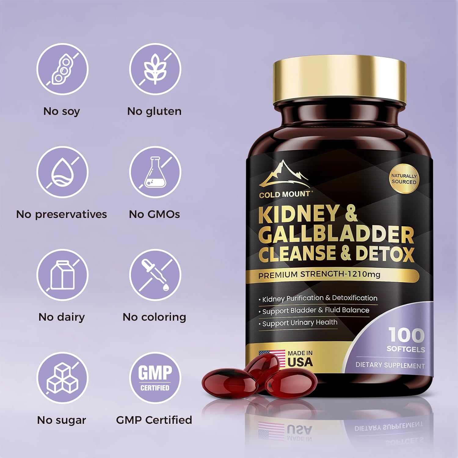 Kidney Cleanse Detox & Repair, Kidney & Gallbladder Health Support Supplement with Cherry, Nettle Leaf, Cranberry & Dandelion, Promotes Urinary Health, Bladder & Fluid Balance, 100 Softgels - Image 6