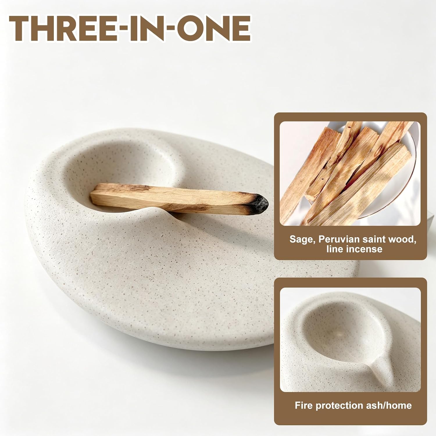 Ceramic Incense Stick Holder, Speckled Ash Catcher Tray with Anti-Slip Base, Minimalist Round Incense Burner for Palo Santo, Sticks, Ideal for Home Decor Meditation Yoga