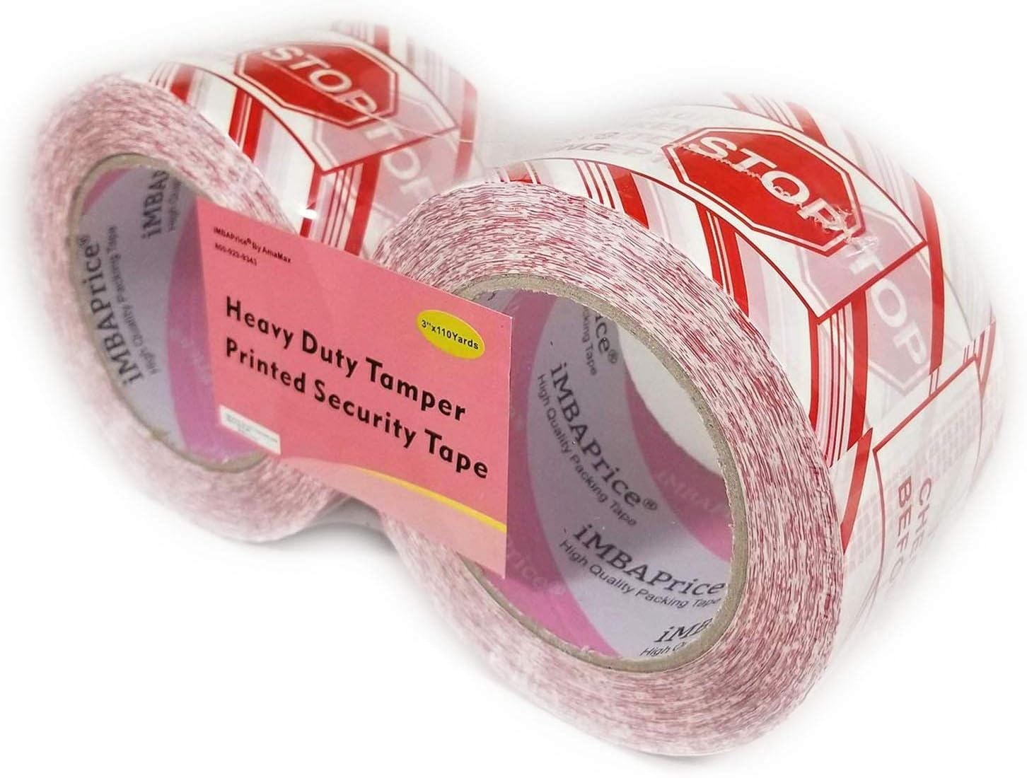 iMBAPrice 6 Rolls of 110 Yard(6X 330 Feet Long) 3-Inches Wide Printed White Carton Sealing Tape with Red Lettering -"IF Seal is Broken" - 3" Stop Sign Security Shipping Tape