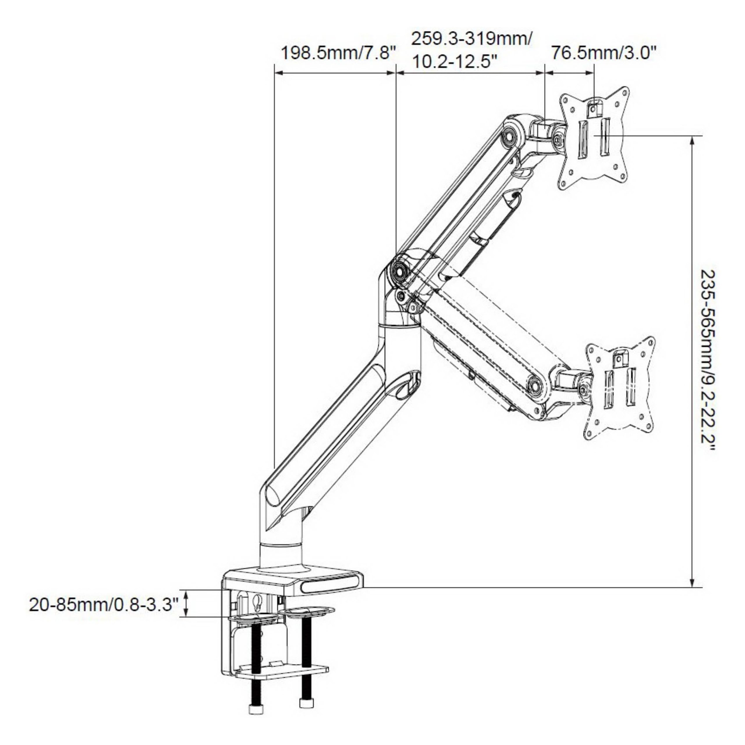 hjh OFFICE Monitorhalterung 1-Arm 15 – 42 Zoll VM-MG1S Gasfeder XXL Monitorarm individuell anpassbar, 20kg belastbar, Schwarz