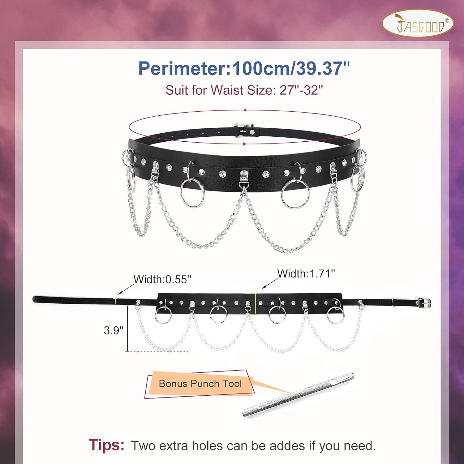 JASGOOD Punk Black Waist Chain Belt Women Leather Rave Body Goth Accessories Jewelry for Girls image 3