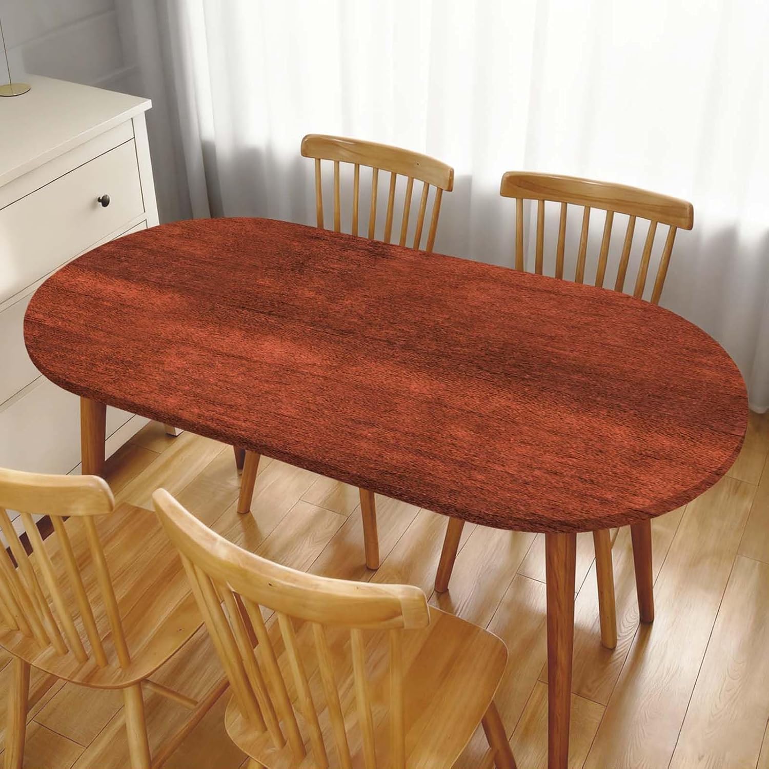 Oval Wood Grain Table Cover Fitted Tablecloth with Elastic Edge Wooden Tables Cloth Washable Polyester for Home Farmhouse Dining Party Decor, Fit for 48"x80" Oval Table, Style-13