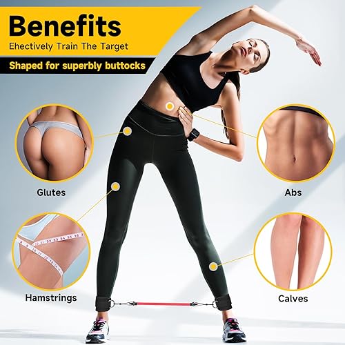 Miniatura 4 de Bandas de resistencia al tobillo con puños, juego de correas de tobillo con bandas de resistencia de 10 libras, 20 libras, 30 libras para mujeres,