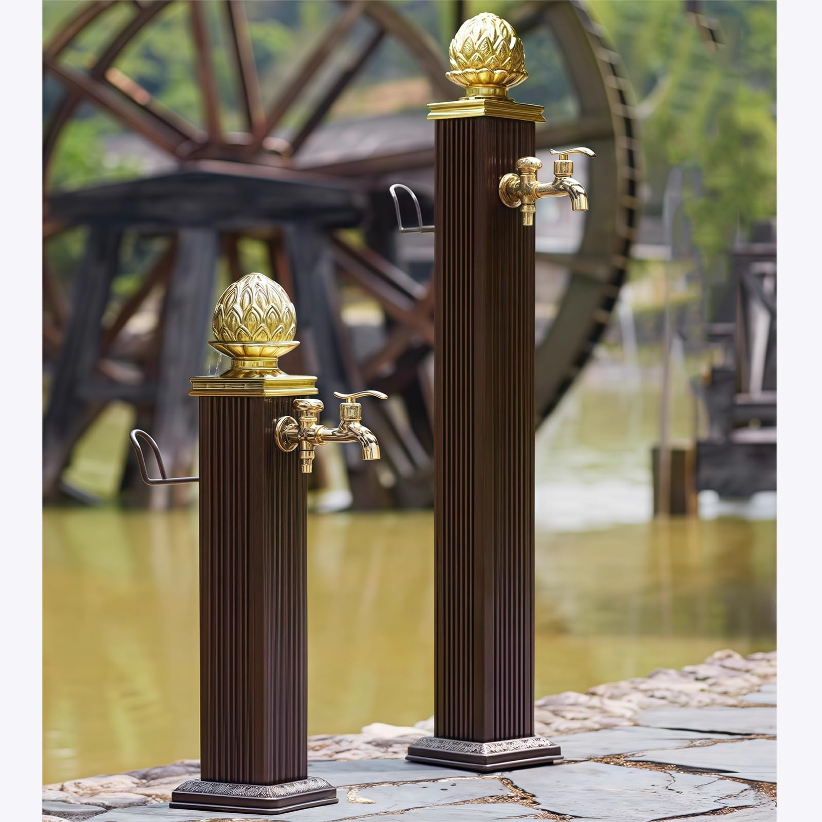 Columna de agua independiente para jardín, fuente de aluminio para exteriores, hidrante contra incendios, grifo montado en el suelo, apto para patios, jardines y granjas(17x17x114cm)